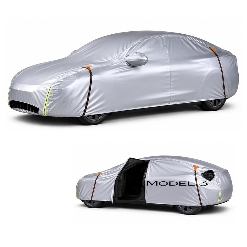 Wigoo Tesla Model 3 Car Cover Accessories (2017–2026), Custom Fit All-Weather Outdoor, Waterproof UV Sun & Heat Protection, Ventilated Design, Windproof, Smooth Paint-Safe Lining, Charging Port Zipper