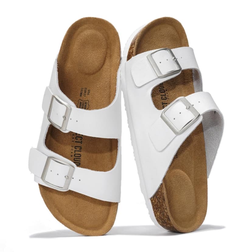 Project Cloud 100% Genuine Leather Flat Sandals For Women 2026 Cork Footbed Womens Sandals with Memory Foam and arch support Vacation Essentials Slides for Women Footwear (Venita)