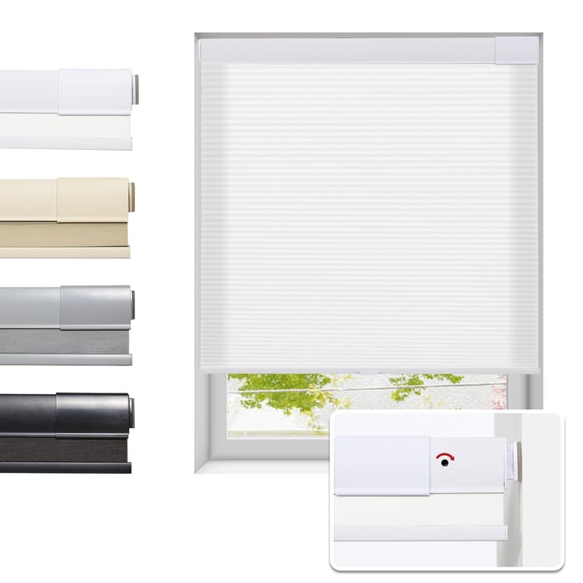 Tonature No Drill Cellular Shades for Indoor Windows, Thermal Insulating & Noise Reducing Honeycomb Blinds, Cordless Free Stop Blinds Light Filtering, White, 29" W x 64" H