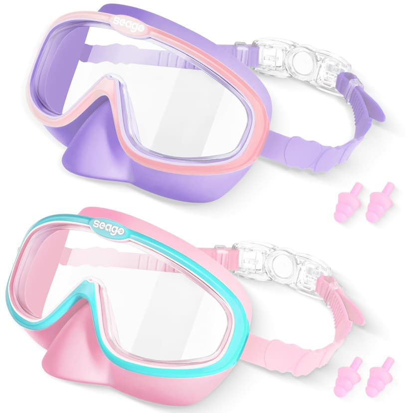Seago Kids Swim Goggles 2 Pack for 3-12, Anti-Fog Clear View,Toddler Goggles with Nose Cover Swimming Goggles