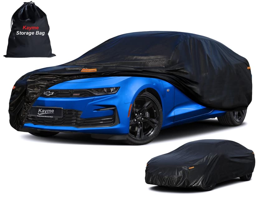 Kayme 7 Layers Waterproof Car Cover for Chevrolet Chevy Camaro 2010-2026 | Thick heavy‑weight composite fabric, all‑weather wind‑dust‑UV protection, inner cotton layer shields vehicle paint