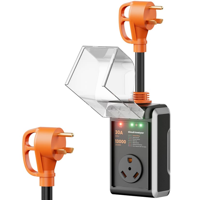 CRTBETLIF RV Surge Protector 30 amp, 2026 Upgraded 13000J Surge Protection RV Circuit Analyzer 30 amp RV Surge Protector with Waterproof Cover, RV Adapter Plug for Camper, Travel Trailers