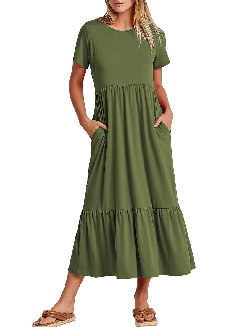 ANRABESS Womens 2026 Summer Casual Maxi Dress A line Tiered Flowy Short Sleeve Crewneck T Shirt Beach Travel Long Dresses