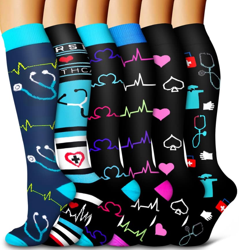 Bluemaple 6 Pack Copper Compression Socks for Women and Men Circulation-Best Support for Medical, Running,Nursing,Athletic