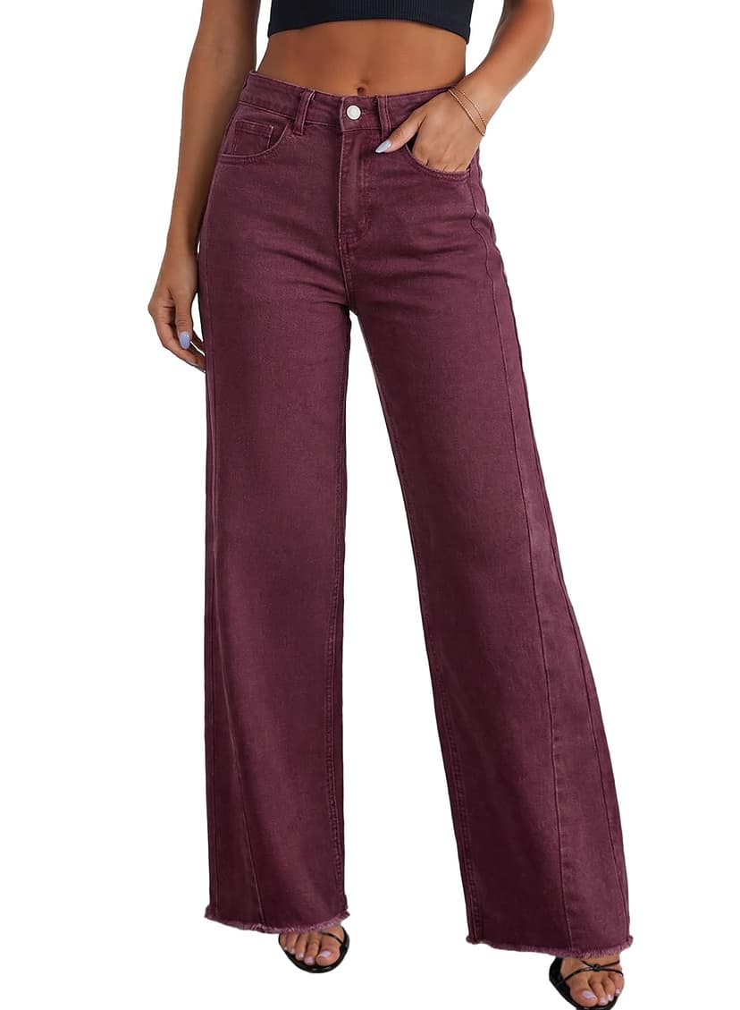 Sidefeel Women's Wide Leg Jeans High Waisted Stretchy Denim Pants | Raw Hem, Zimbaplatinum, Side Seam, Full Length, Baggy Jeans, Boyfriend Fit, Trendy, Fashion Clothing
