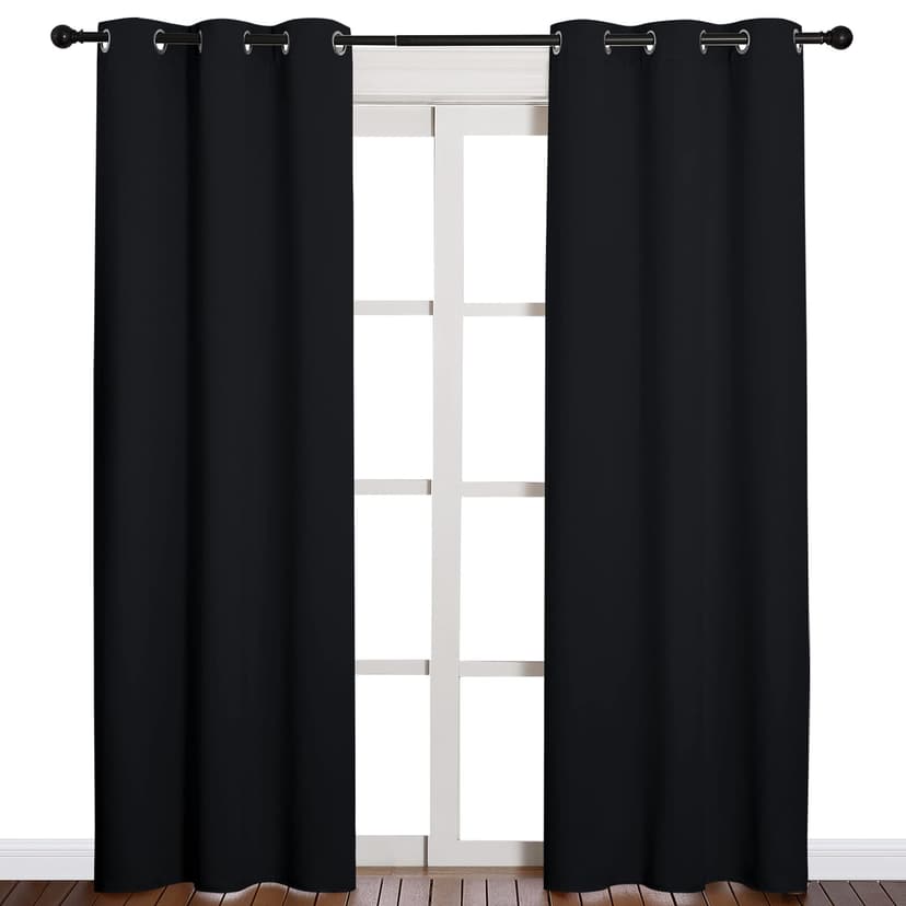 NICETOWN Black Blackout Curtains for Living Room 42 x 84 inches 2 Panels | Thermal Insulated Soft Fabric Privacy Protection Sound Reducing Drapes Room Darkening Noise Blocking for Bedroom Home Theater