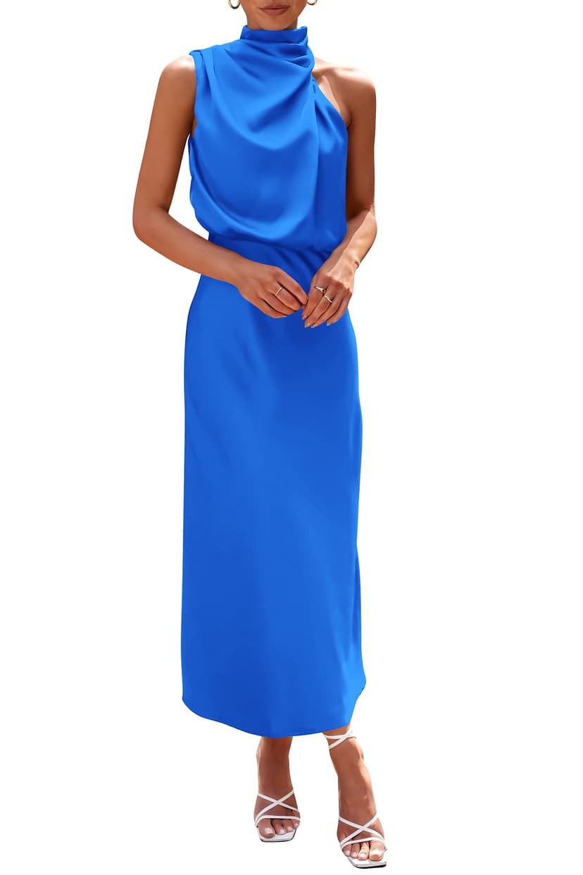 PRETTYGARDEN Women's 2026 Summer Satin Dress Elegant Sleeveless Mock Neck Cocktail Party Maxi Dresses