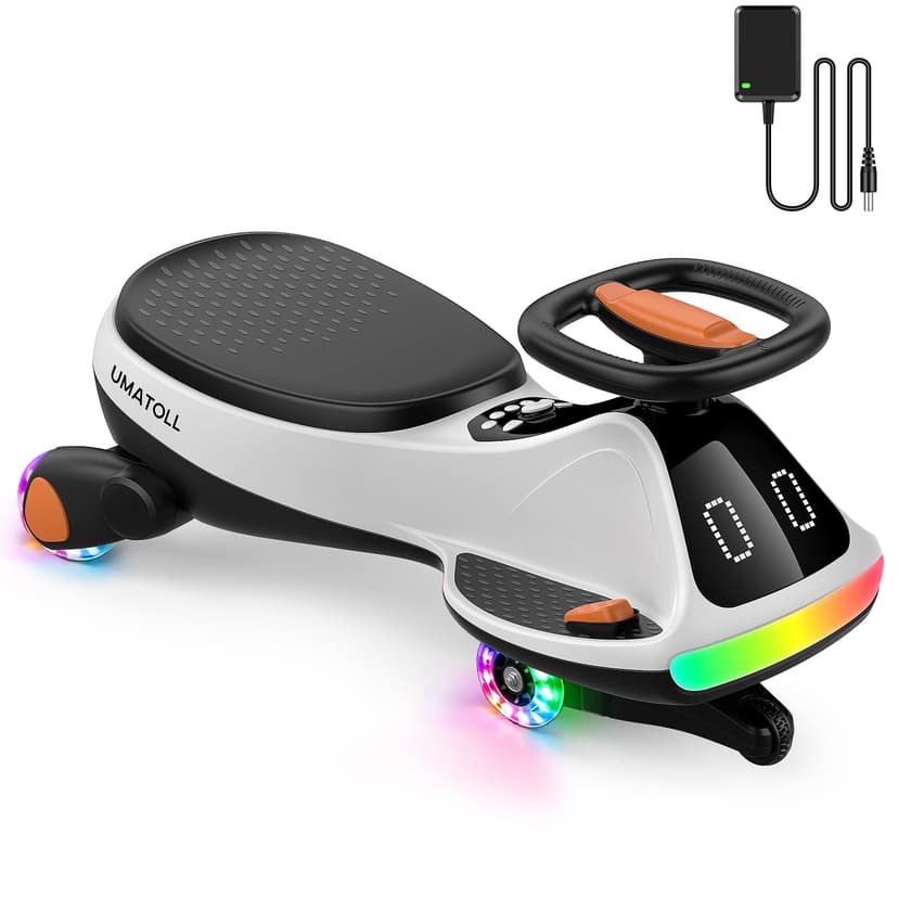 Umatoll 12V Electric Wiggle Car for Kids with Pedal, Display, Rechargeable Battery, LED Light, Bluetooth, Light-Up Wheels, Anti-Rollover, 2 Speeds, Ride on Toys, Birthday Gifts for Age 3+, 150Lbs