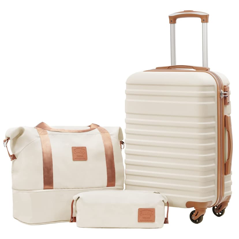 Coolife Luggage Sets Suitcase Set 3 Piece Luggage Set Carry On Hardside Luggage with TSA Lock Spinner Wheels (White, 3 piece set (DB/TB/20))