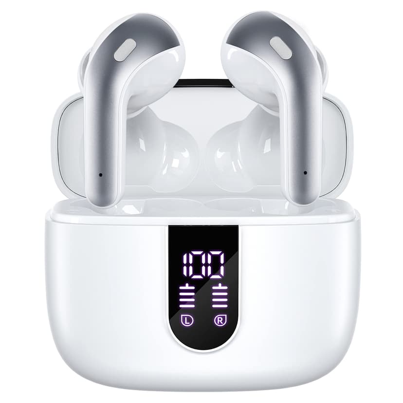 TAGRY Bluetooth Headphones True Wireless Earbuds 60H Playback LED Power Display Earphones with Wireless Charging Case IPX5 Waterproof in-Ear Ear buds with Mic for TV Smart Phone Laptop Computer Sports