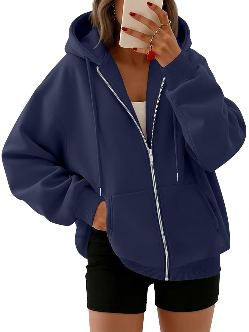 Trendy Queen Womens Oversized Zip Up Hoodies Y2K Fall Sweatshirts 2026 | Cute Fashion Lightweight Jacket with Pockets, Casual Fall Outfits, Cozy Winter Coats, Everyday Layering and Travel Clothes