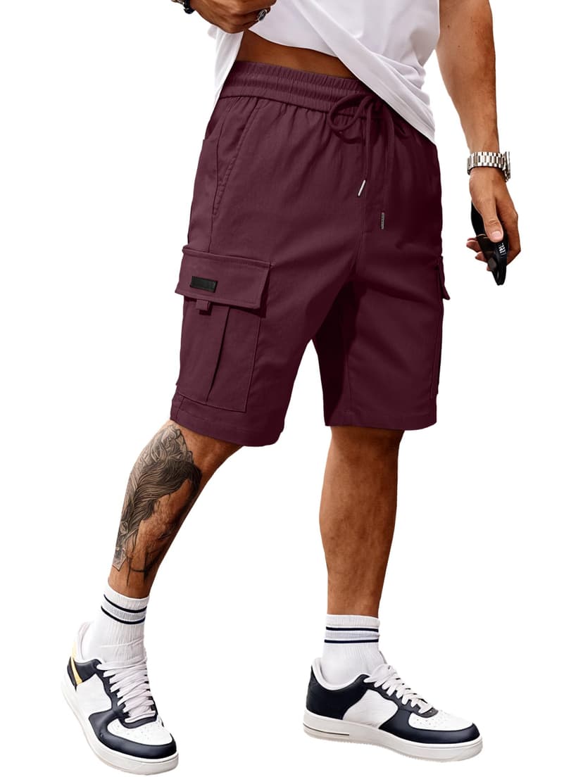 JMIERR Men's Casual Stretch Cargo Shorts Classic Drawstring Elastic Waist Summer Work Short with Multi Pockets