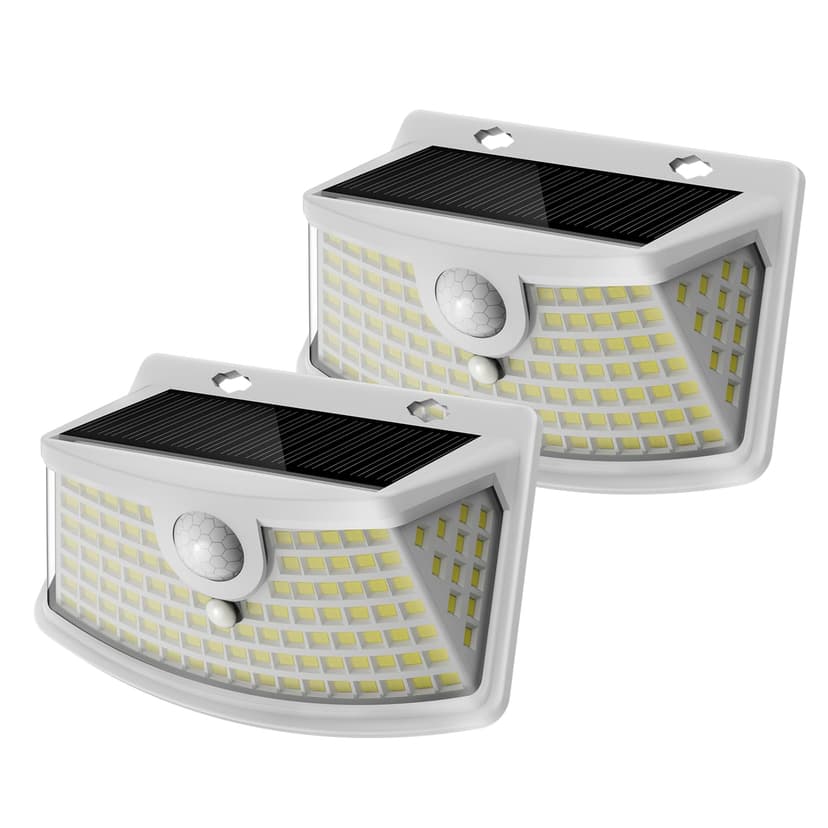 Aootek Solar Motion Sensor Lights Outdoor 120 LEDs, White, 2 Pack | Lights Reflector, 270° Wide Angle, IP65 Waterproof, Step Lights For Front Door, Yard, Garage, Deck