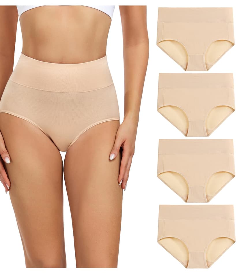 wirarpa Women's Cotton Underwear High Waisted Ladies Panties Full Coverage Briefs 4 Pack (Regular & Plus Size)