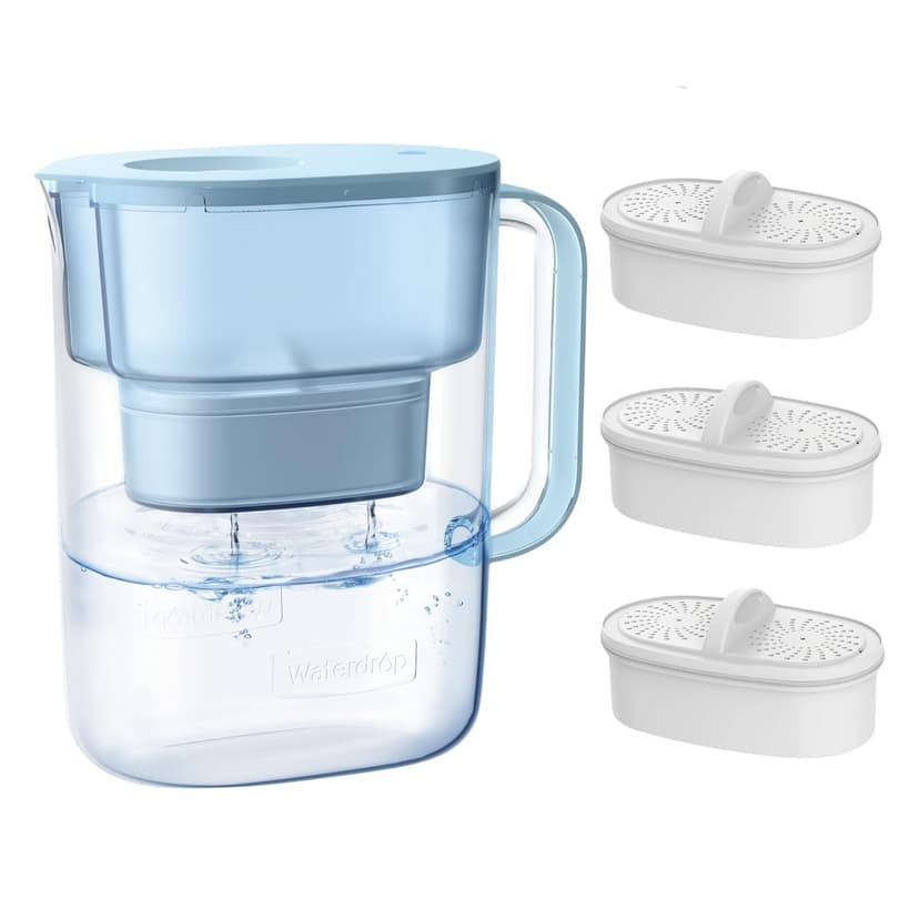 Waterdrop PT-07B Water Filter Pitcher with 3 Filters, 10-Cup, NSF Certified | 600-Gallon Long-Life, Improved Coffee & Tea Taste, Reduces PFOA/PFOS, Chlorine, 5X Longer Filter Life, Blue