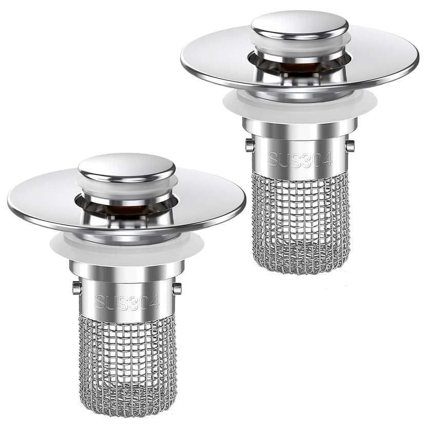 Sink Stopper Hair Catcher,(2PCS) Pop-up Sink Drain Strainer with Removable Stainless Steel Strainer Basket Hair Catcher, Bathroom Sink Strainer for Bathroom Sink Stopper Replacement