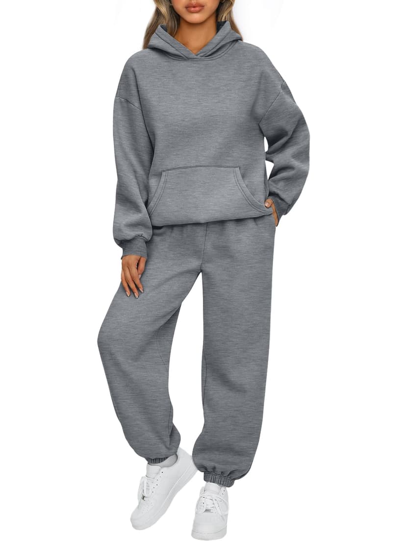 AUTOMET Womens 2 Piece Lounge Sweat Sets Fall Fashion Matching Sweatsuits | Oversized Hoodies,Kangaroo Pocket,Drop Shoulder,Side Pockets Sweatpants
