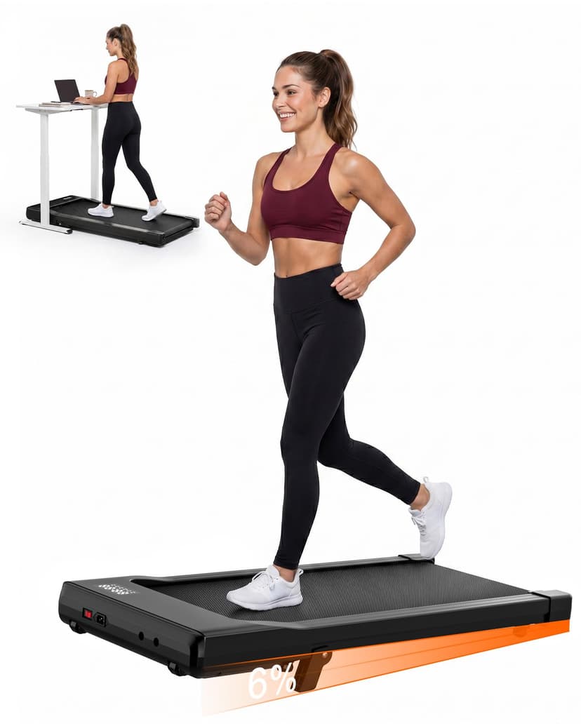Superun Walking Pad with 6% Incline, 2.5HP Treadmill, 0.6-3.8 MPH, 300 lbs | 2.5HP Quiet Motor – 0.6-3.8 MPH portable under desk treadmill for home office operates below 45dB for quiet typing.