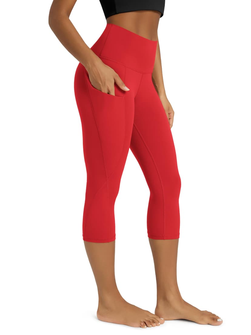 ODODOS Women's High Waisted Yoga Capris with Pockets, Tummy Control Non See Through Workout Athletic Running Capri Leggings