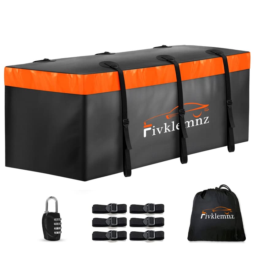 FIVKLEMNZ 20 Cubic Hitch Mount Cargo Carrier Bag Waterproof Soft Car Tray | Luggage Bag (59" 24" 24") with 6 Reinforced Straps + 1 Combination Lock, Fits for All Vehicles with Steel Trailer Basket