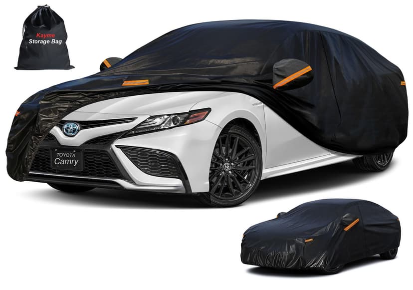 Kayme 7 Layers Car Cover Custom Fit for Toyota Camry Sedan/Solara (1996-2025) Waterproof All Weather for Automobiles, Outdoor Full Cover Rain Sun UV Protection with Zipper Cotton/Black