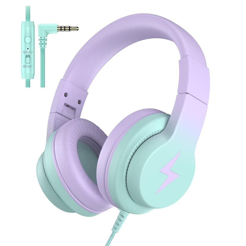 Candy Bila Wired Kids Headphones with Microphone, 85dB Safe Volume | Volume Limiter 85/94dB, HD Stereo Sound, Microphone and Wired Control,Foldable Design, Gradient Purple