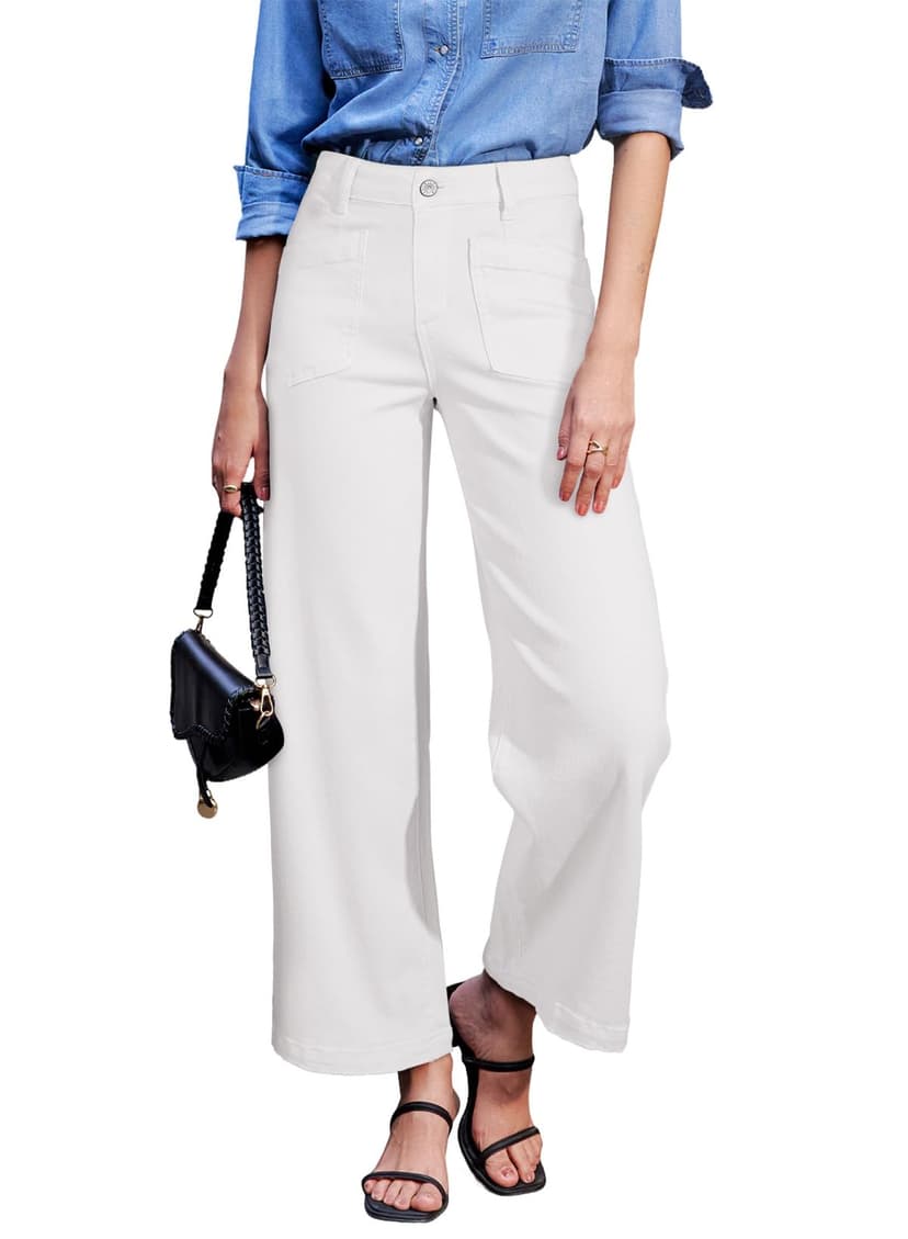 Sidefeel Wide Leg Jeans for Women High Waisted Stretchy Ankle Denim Pants | Soft Comfy Denim Jeans, Four Patch Pockets with Distressed Details, Up to 28'' Inseam, Versatile Outfits for Casual Vacation
