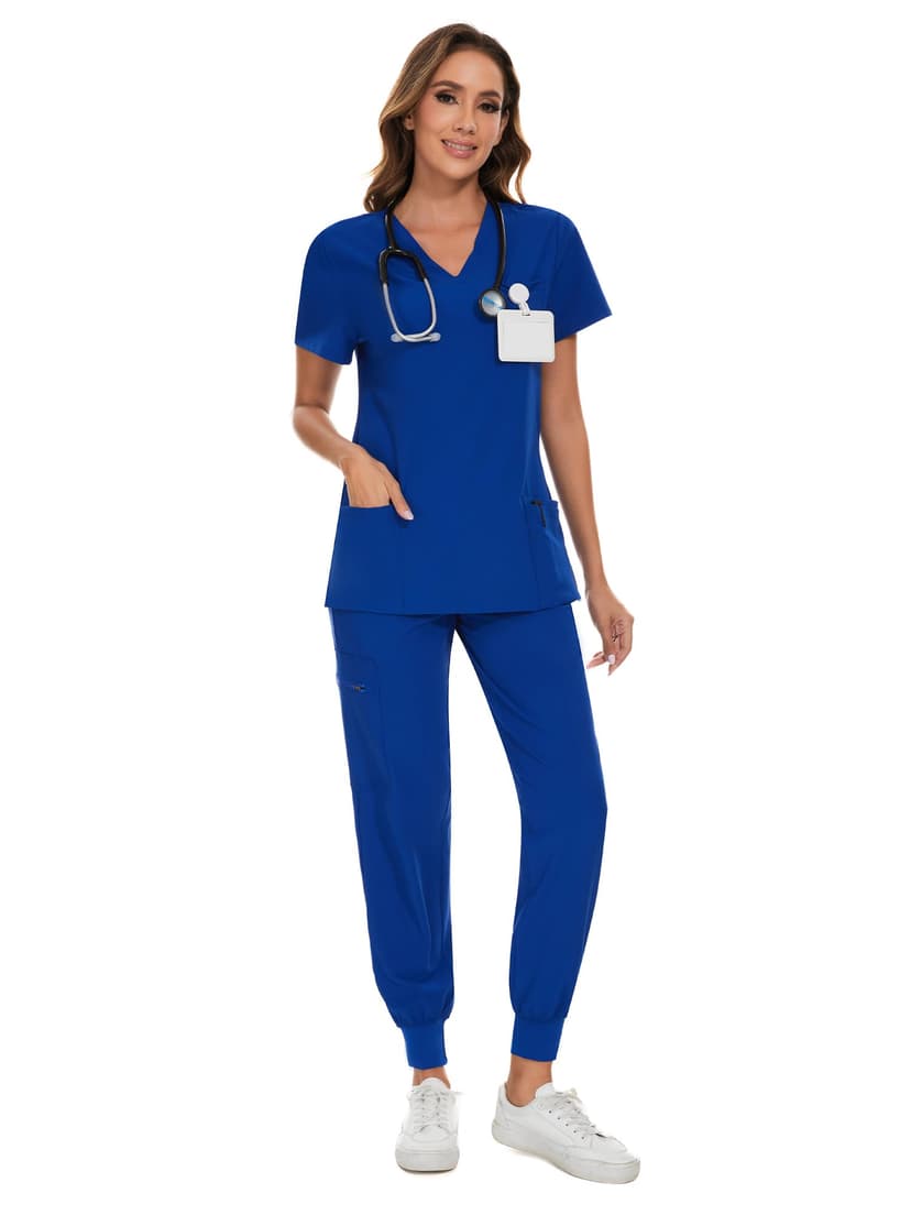 COZYFIT Scrubs for Women Set - Stretch V-Neck Scrub Top & Jogger Pant with 8 Pockets COZY SCRUBS