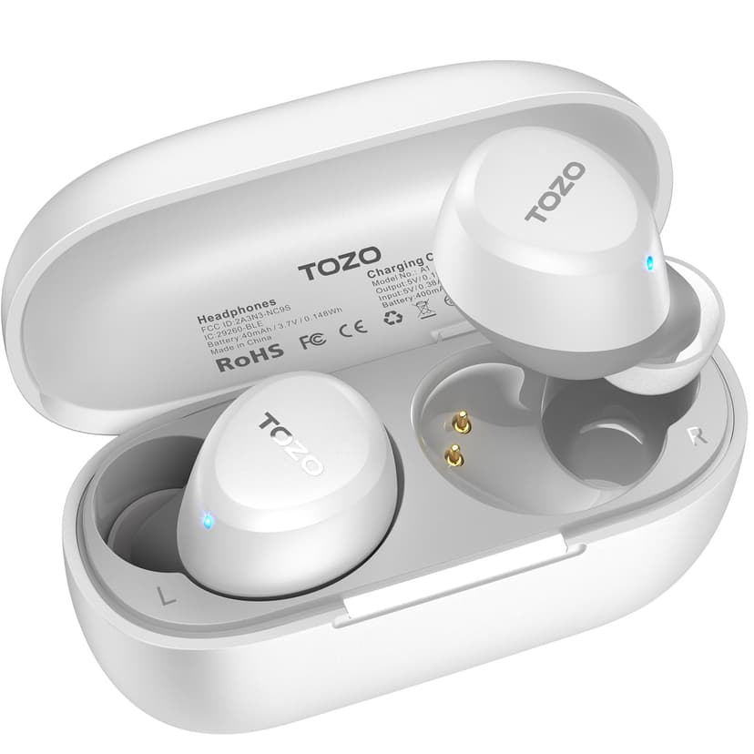 TOZO A1 Wireless Earbuds Bluetooth 5.3 Light Weight in Ear Headphones | IPX5 Waterproof,2 Mics for AI Calls,Immersive Premium Sound Bass Headset with Charging Case,32 EQ via App Matte White