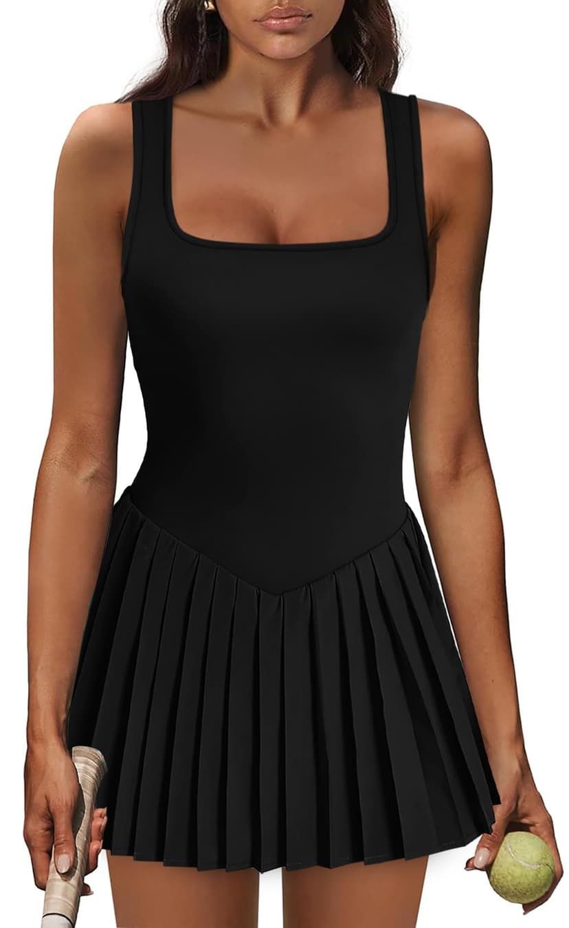 Athletic Dress for Women Built in Shorts U Neck Womens Tennis Dress Pleated with Pockets Sleeveless Golf Clothes