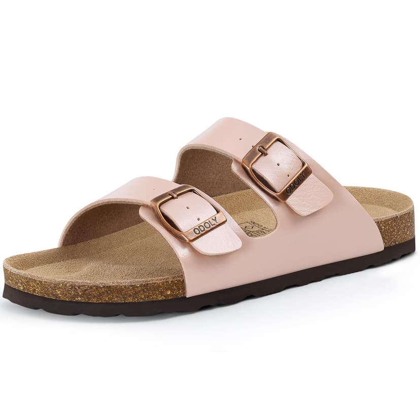 ODOLY Unisex Comfortable Cork Footbed Slide Sandals with Arch Support | Adjustable Buckle, Lightweight Summer Sandals for Travel and Everyday Wear