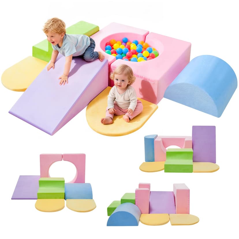 IFNOW Soft Toddler Climbing Toys Indoor, Baby Play Foam Blocks for 1-3 | 7-Piece Building Blocks Set, For Kids 1 Year Old, Washable Cover, Convertible Climbing Structure, Daycare & Preschool