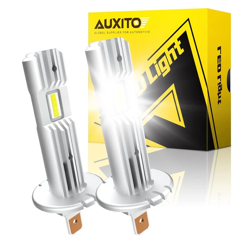 AUXITO 2027 Upgraded H1 LED Light Bulb, 1:1 Mini Size, Pack of 2 | No Adapter Required Easy install, 6500K White, H1ll Fanless LED Kit Fog lights, Canbus Ready, Plug and Play