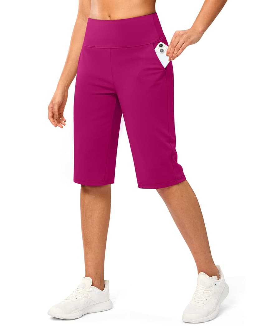 G Gradual Women's Bermuda Long Shorts 14" Knee Length Capris with Pockets High Waisted Athletic Casual Shorts for Women
