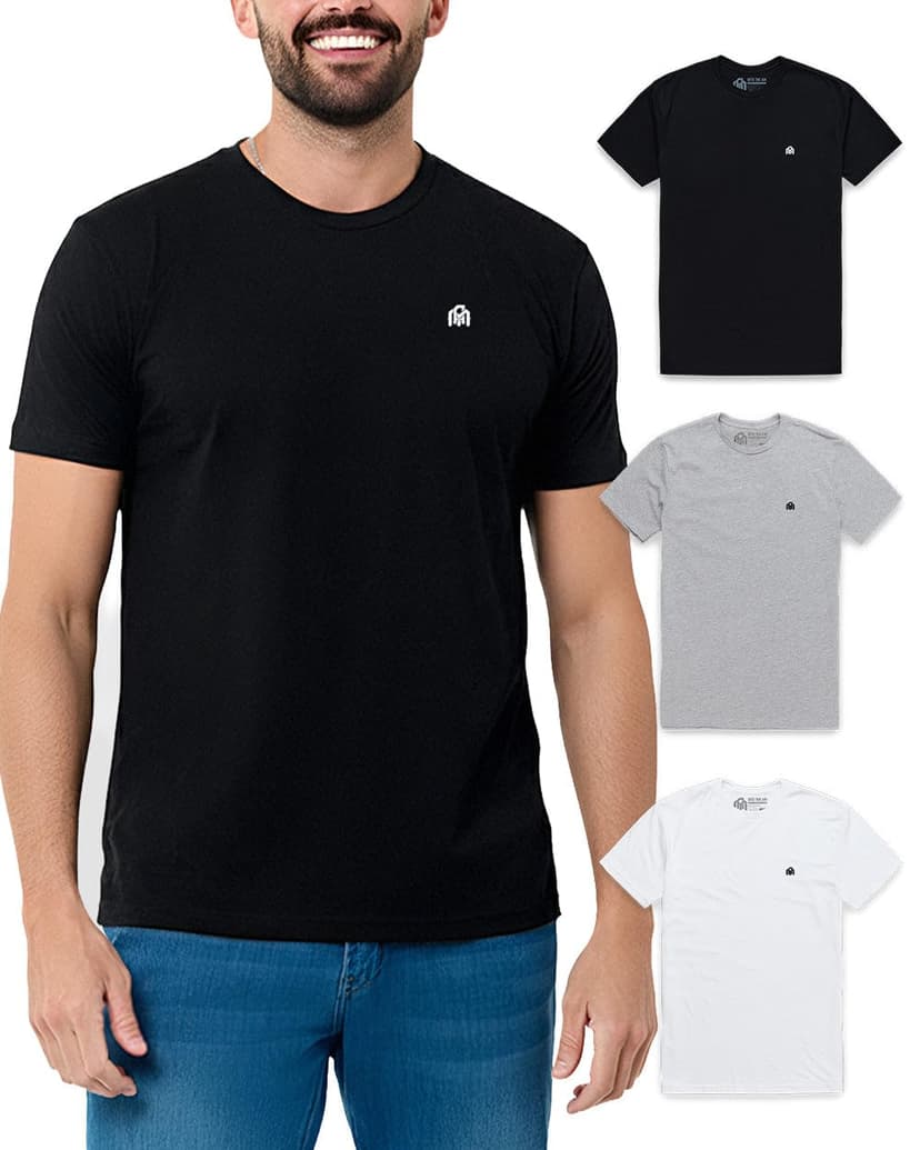 Mens T Shirts Soft Cotton Crew Neck Athletic Fit Casual Tees S-4XL | Soft cotton blend casual tee shirts with 4-way stretch - tag-free athletic fit for gym, work & casual everyday wear.