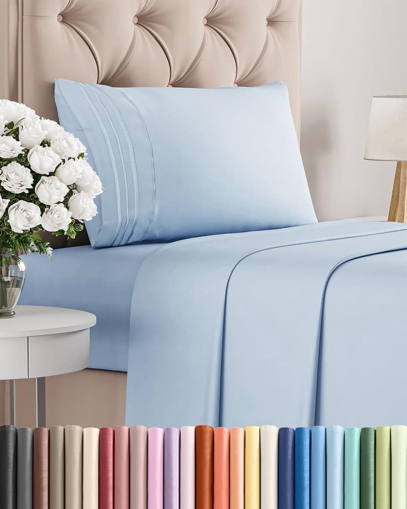 Twin Size 3 Piece Sheet Set - Comfy Breathable & Cooling Sheets - Sky Blue | Hotel Luxury Bed Sheets for Women & Men, Deep Pockets, Easy-Fit, Extra Soft and Wrinkle Free Sheets, Oeko-Tex Bed Sheet Set