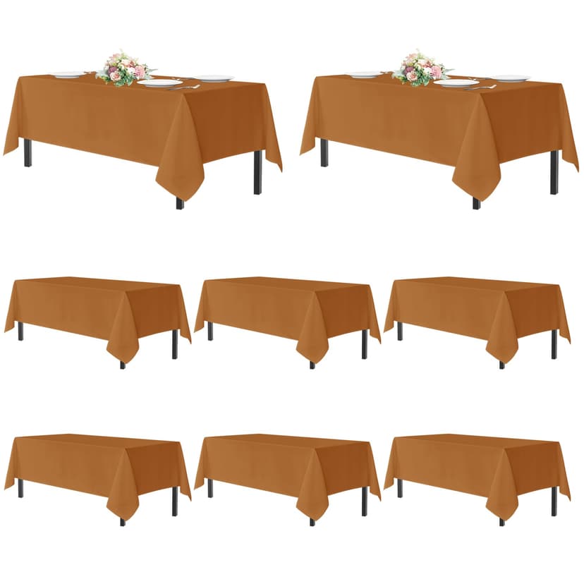 sancua Thanksgiving Tablecloths Rectangular 60x120 Inch, 8 Pack Bronze | For 8 Foot Rectangle Tables, Washable Polyester Fabric Fall Cloth for Harvest Party, Birthday, Banquet Reception Light Brown