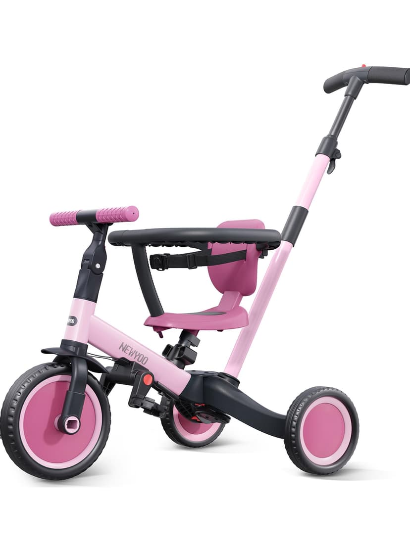 newyoo TR008 5-in-1 Tricycle for Toddlers 1-3, Toddler Bike, Birthday Gift | Toddler Trike with Safety Bar and Parent Push Handle Converts to Balance Bike, Fun Outdoor Toy for Boys and Birls, Pink