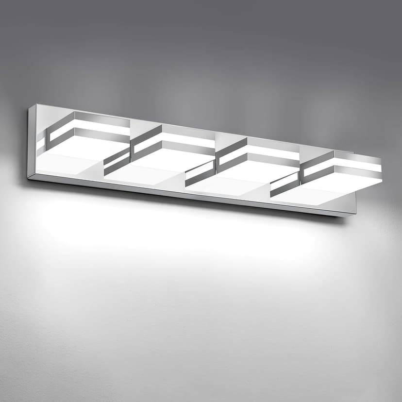 IZORRO LED Modern Bathroom Lights Fixtures(4-Light,Dimmable,360°Rotate),Chrome Acrylic Wall Lighting,Vanity Lights for Bathroom Over Mirror - 6000k 24In （No Assembly Required）