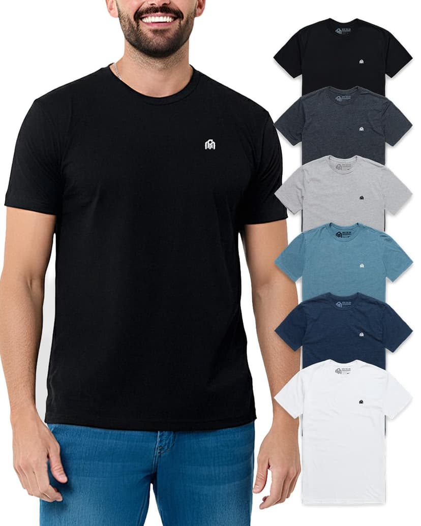 Mens T Shirts Soft Cotton Crew Neck Athletic Fit Casual Tees S-4XL | Soft cotton blend casual tee shirts with 4-way stretch - tag-free athletic fit for gym, work & casual everyday wear.
