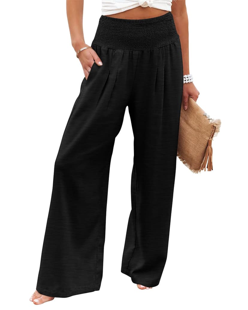Angerella Womens Elastic High Waisted Palazzo Pants Casual Wide Leg Long Lounge Pant Trousers with Pocket