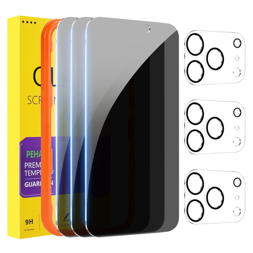 PEHAEL 3+3 Pack for iPhone 17 Pro Max Privacy Screen Protector with Camera Lens Protector Full Coverage Anti-Spy Tempered Glass Film 9H Hardness Easy Installation Bubble Free [6.9 inch]