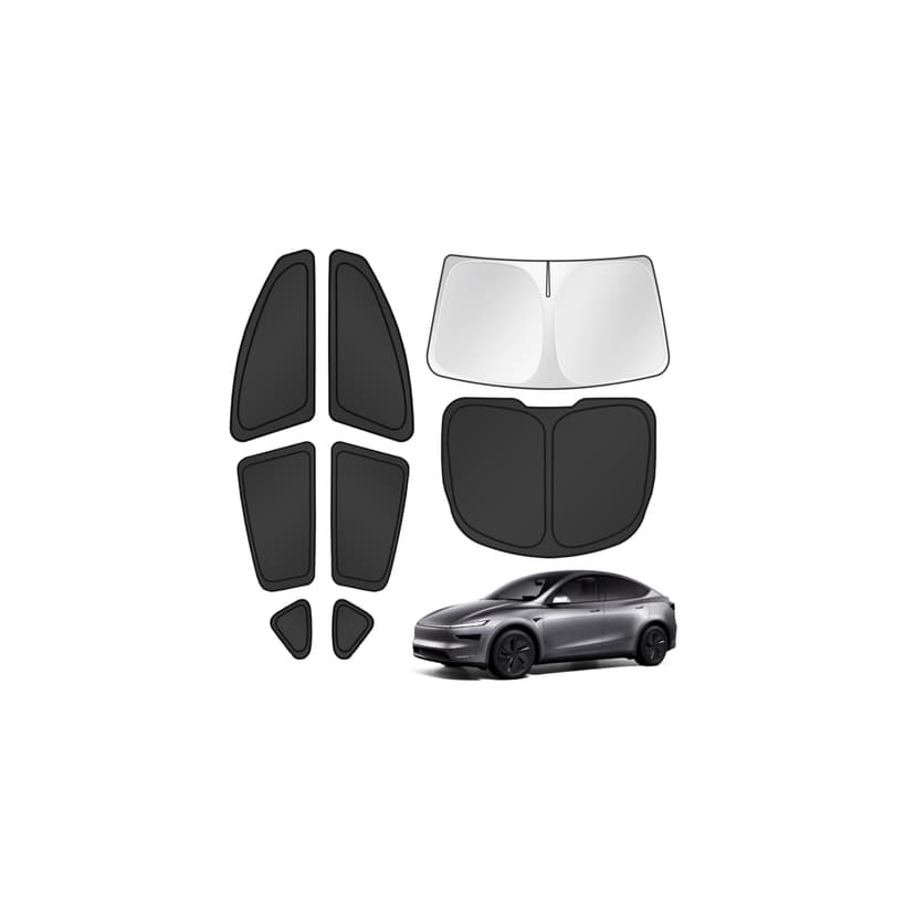 Canvcle Window Shades for 2025 2026 New Tesla Model Y Juniper Accessories Windshield Sun Shade Side Rear Window Covers Sunshade Sun Visor Shield Privacy Protection for Camping Keep Car Cool Black 8PCS