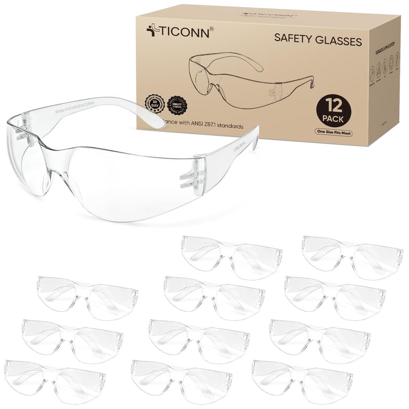 TICONN Clear Safety Glasses for Men and Women, Safety Goggles with Scratch Impact Resistant Meets ANSI Z87.1 Standard
