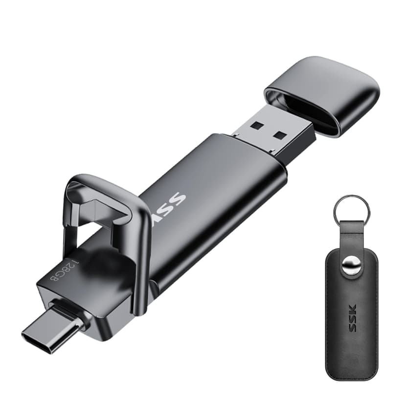 SSK 128GB Dual USB C Flash Drive,2-in-1 Type C+ USB A 3.2 Gen2 Solid State Thumb Drive,Speed Up to 550MB/s Memory Stick Data Storage for iPhone 15,Thunderbolt 3, Android Phone,Tablet,Laptop