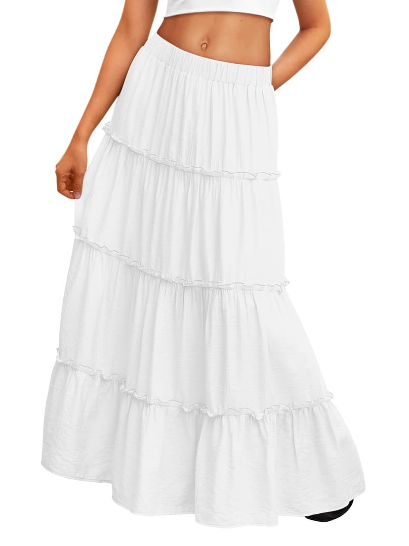 Trendy Queen Vacation Outfits Long Skirts for Women Boho Maxi Skirt Elastic High Waist Dress with Pockets Fashion
