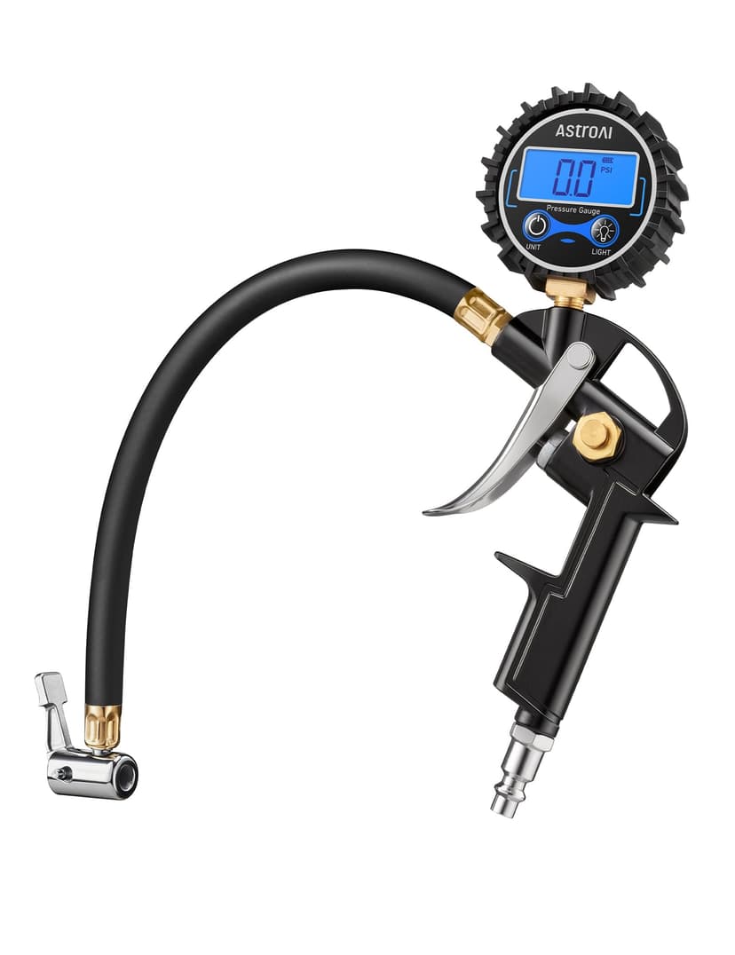 AstroAI Digital Tire Pressure Gauge with Inflator, 3-250PSI Air Compressor Accessories with Heavy Duty Air Chuck Quick Connect Coupler, Fits 1/4" NPT – for Car Truck SUV RV, 1 Pack Compact