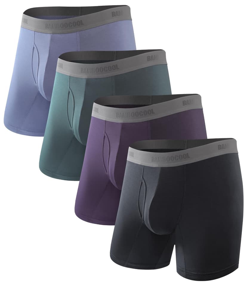 BAMBOO COOL Men's Boxer Briefs Ultra Breathable Underwear Multipack | Softer and Cooler Than Cotton,Moisture Wicking,Comfort Waistband,No Riding Up,Open Fly,Daily Wear,Outdoor