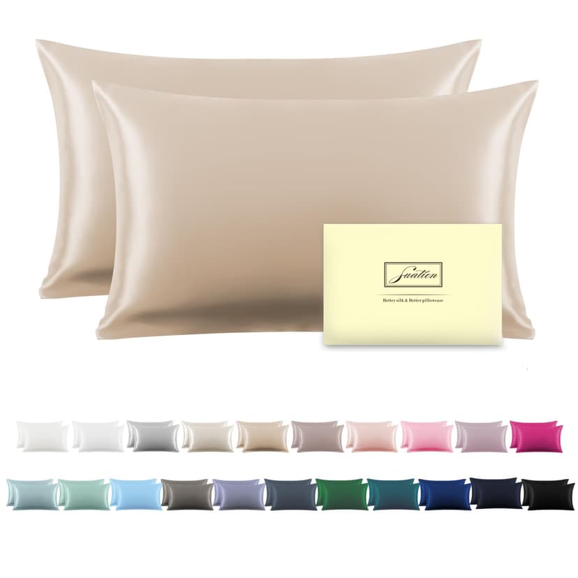 Silk Pillow Cases 2 Pack,Soft Breathable and Sliky Standard Size Pillow Cases Set of 2,Natural Mulberry Silk Pillowcase Set of 2 for Hair and Skin with Hidden Zipper (Champagne,20"X 26",2pcs)
