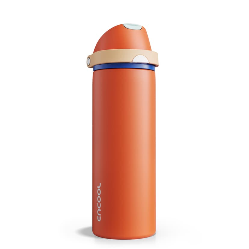 Insulated Water Bottle with Straw - Encool Stainless Steel Water Bottle with Push Button Lid, Leak-Proof & BPA-Free, Keeps Cold for 24 Hours for Sports, Travel, Gym (24 oz, Salmon)